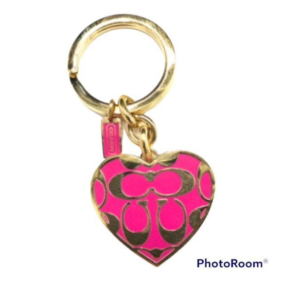Coach Pink and Gold Heart Logo Keyring - Picture 1 of 5